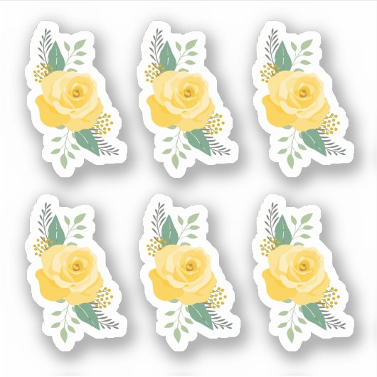 Set van 6 Gele Rose uit Texas - Enkele Rozen Sticker (Voorkant)