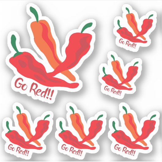 Set van 6 Go Red!!! Chili Peppers, aangepaste snit Sticker (Voorkant)