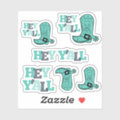 Set van 6 Hey Y'All - Texas Boots Custom-Cut Sticker (Vel)