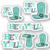 Set van 6 Hey Y'All - Texas Boots Custom-Cut Sticker (Voorkant)