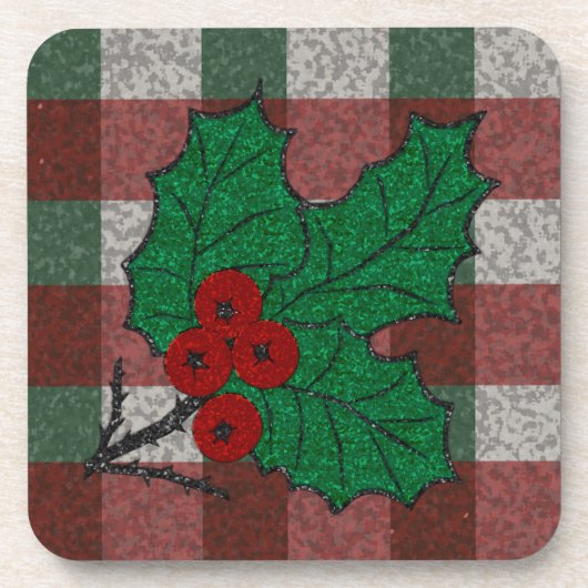 Set van 6 jaren 40 Xmas Gingham Bier Onderzetter (Voorkant)