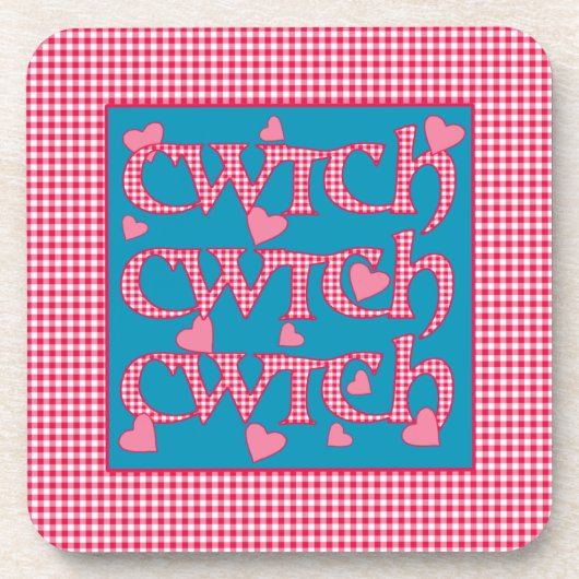 Set van 6 kurken onderzetters met Welshe Cwtch en  (Voorkant)