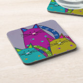 Set van 6 onderzetters - Folk art - Drie katten in (Linkerzijde)