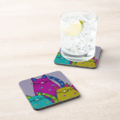Set van 6 onderzetters - Folk art - Drie katten in (Rechterzijde)