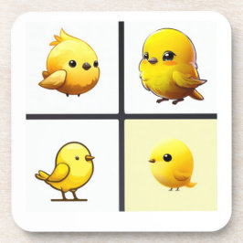 Set van 6 onderzetters met een schattig geel vogel