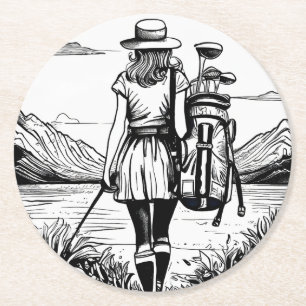 Set van 6 Woman Golfer Paper Onderzetters