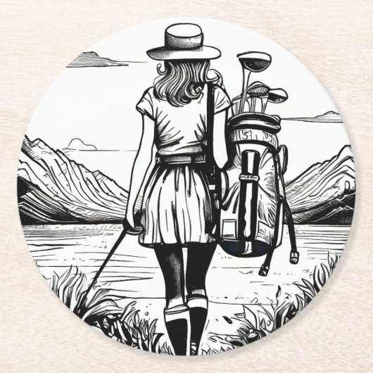 Set van 6 Woman Golfer Paper Onderzetters (Voorkant)