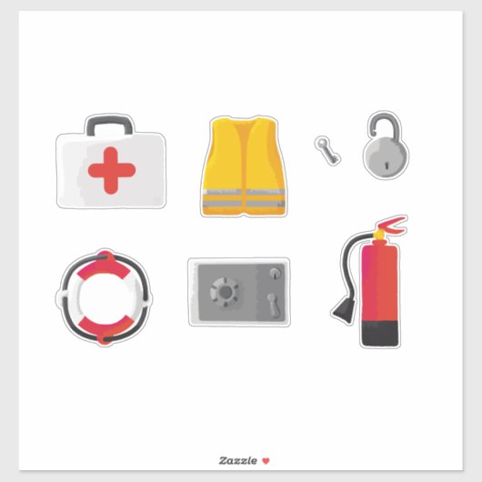 Set van 7 veiligheidsartikelen sticker (Vel)