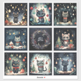 Set van 8 kattenkerst sticker