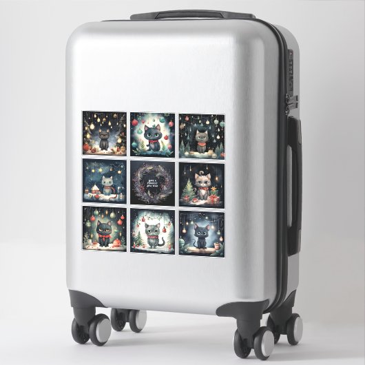 Set van 8 kattenkerst sticker (Koffer)