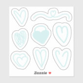 Set van 8 lichtblauwe Valentijnsdag harten sticker (Vel)