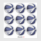 Set van 9 blauw wit basketbal partij dank u sticker (Vel)