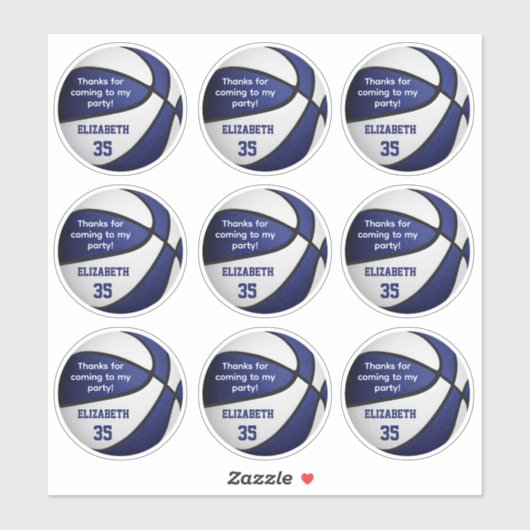 Set van 9 blauw wit basketbal partij dank u sticker (Vel)