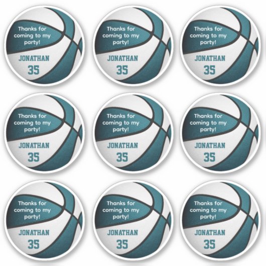 Set van 9 blauwgroen witte basketbal partij voorke sticker (Voorkant)