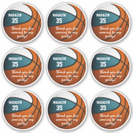 Set van 9 blauwgroen witte basketbal partij voorke sticker