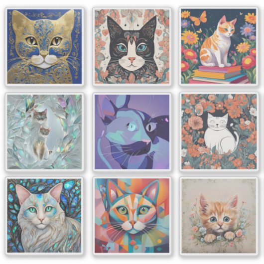 Set van 9 Cat Stickers (Voorkant)