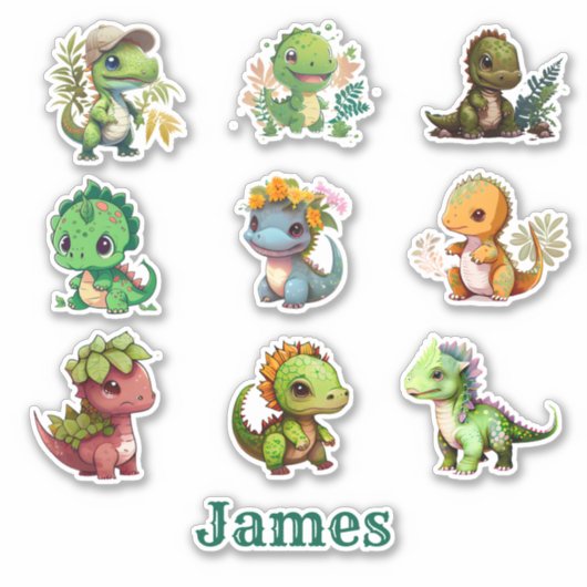Set van 9 dinosaurussen gepersonaliseerd vinyl ges sticker (Voorkant)