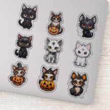 Set van 9 Halloween Cats Vinyl Stickers