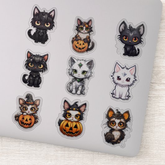 Set van 9 Halloween Cats Vinyl Stickers (Detail)