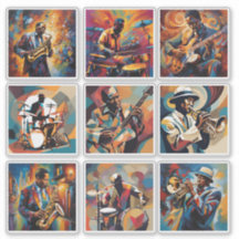 Set van 9 jazzmuzikanten Stickers