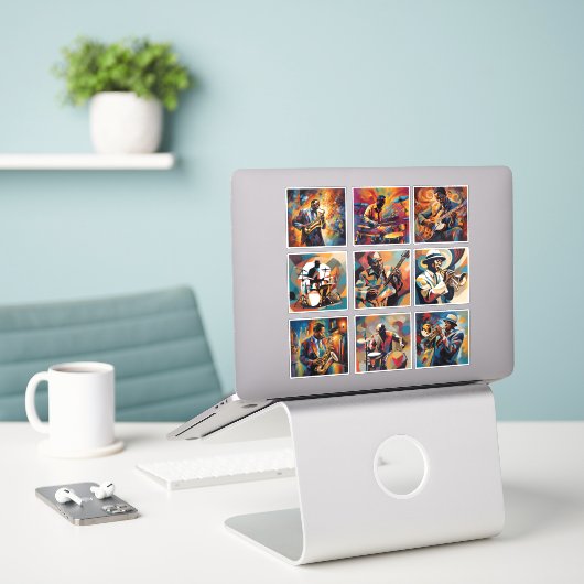 Set van 9 Jazzmuzikantstickers Sticker (Laptop op bureau)