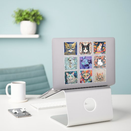 Set van 9 katstickers sticker (Laptop op bureau)