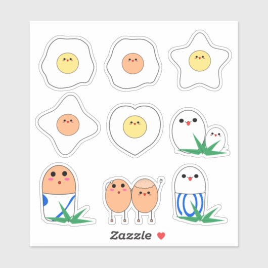 Set van 9 Kawaii Egg Vinyl Sticker (Vel)
