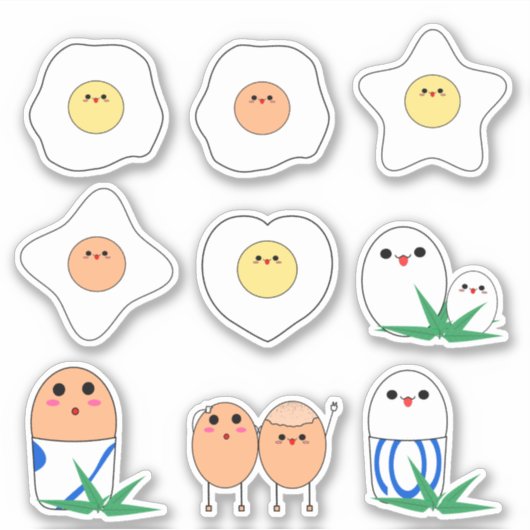 Set van 9 Kawaii Egg Vinyl Sticker (Voorkant)