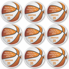 Set van 9 oranje witte basketbal partij voorkeursl sticker