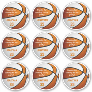 Set van 9 oranje witte basketbal partij voorkeursl sticker