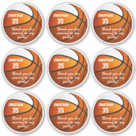 Set van 9 oranje witte basketbal partij voorkeursl sticker
