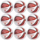 Set van 9 rood wit basketbal partij dank u sticker (Voorkant)
