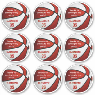 Set van 9 rood wit basketbal partij dank u sticker