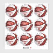 Set van 9 rood wit basketbal partij dank u sticker (Vel)