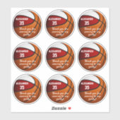 Set van 9 rood wit basketbal partij voorkeurslabel sticker (Vel)