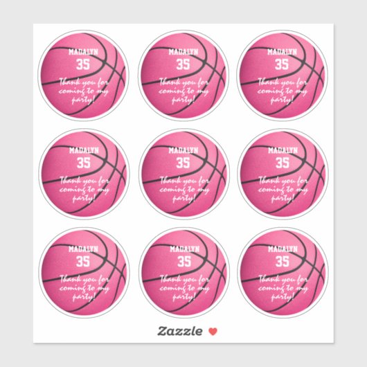 Set van 9 roze basketbal partij sport Favor Label (Vel)