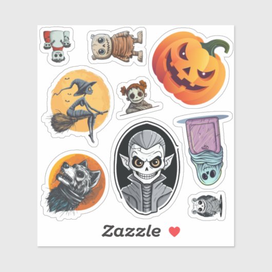 Set van 9 Spooky Halloween Sticker (Vel)