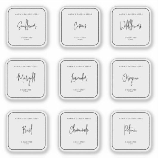 Set van 9 zaden etiketten sticker (Voorkant)
