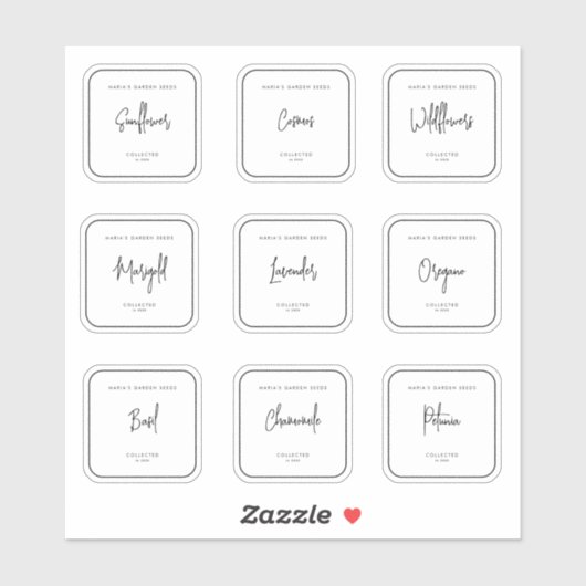 Set van 9 zaden etiketten sticker (Vel)