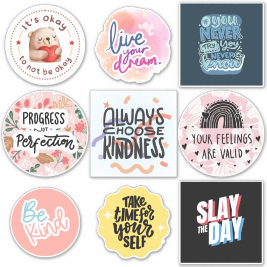 Set van 9 Zelfliefde Vinyl Sticker (Voorkant)