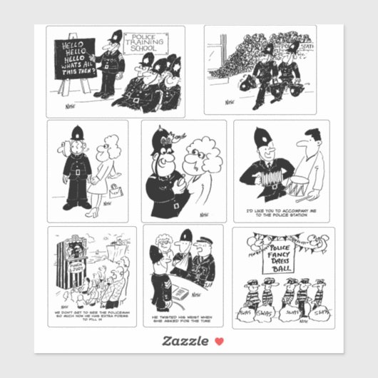 set van acht Funny Cartoons van de Britse politie Sticker (Vel)