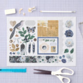 Set van Blauwe Bloemen Ephemera Fussy Cuts Tissuepapier (Craft)