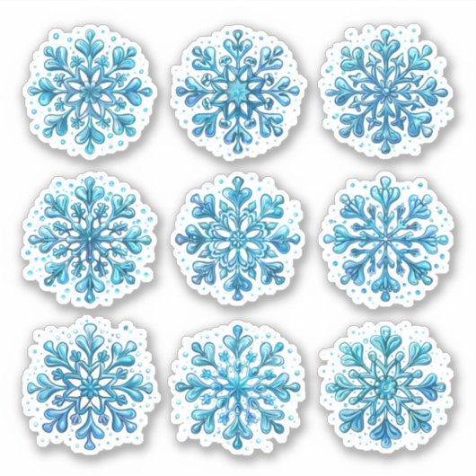 Set van blauwe sneeuwvlokken sticker (Voorkant)