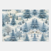Set van Blue & White Snowy Feestelijke Kerstmis Inpakpapier Vel (Voorkant 2)