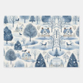 Set van Blue & White Snowy Feestelijke Kerstmis Inpakpapier Vel (Voorkant)