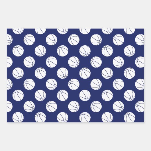 Set van coördinerende blauw wit basketbalpatroon inpakpapier vel (Voorkant 2)