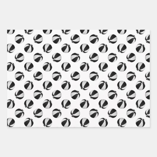 Set van coördinerende zwart wit basketbal patroon inpakpapier vel (Voorkant 3)