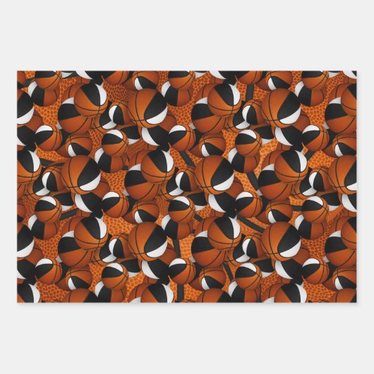 Set van coördinerende zwart wit basketbal patroon inpakpapier vel (Voorkant)