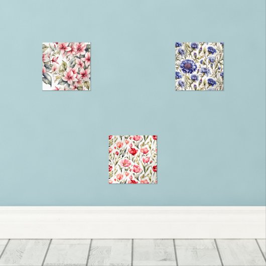 Set van drie chique elegante bloemige Prints (Houten vloer)