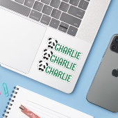 Set van drie gepersonaliseerde naamlabels voor pan sticker (Laptop met iPhone)